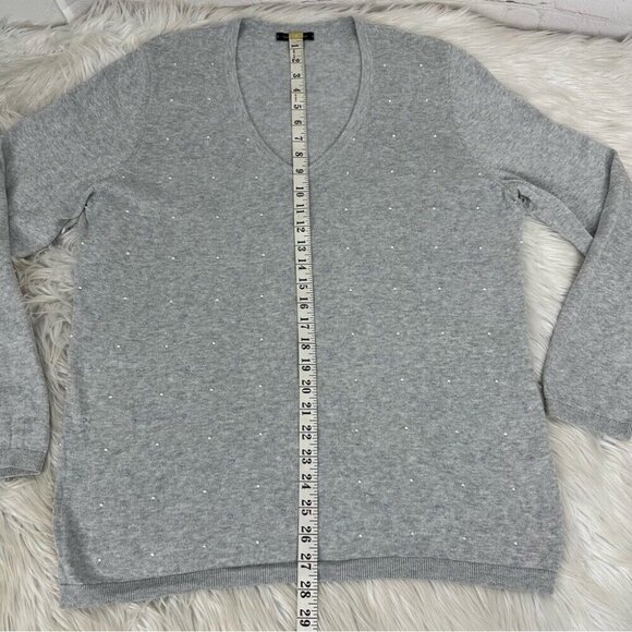 Tommy Hilfiger Women’s Gray V-Neck Y2K Designer Beaded Tunic Knit Sweater XL/C44 - Picture 9 of 11